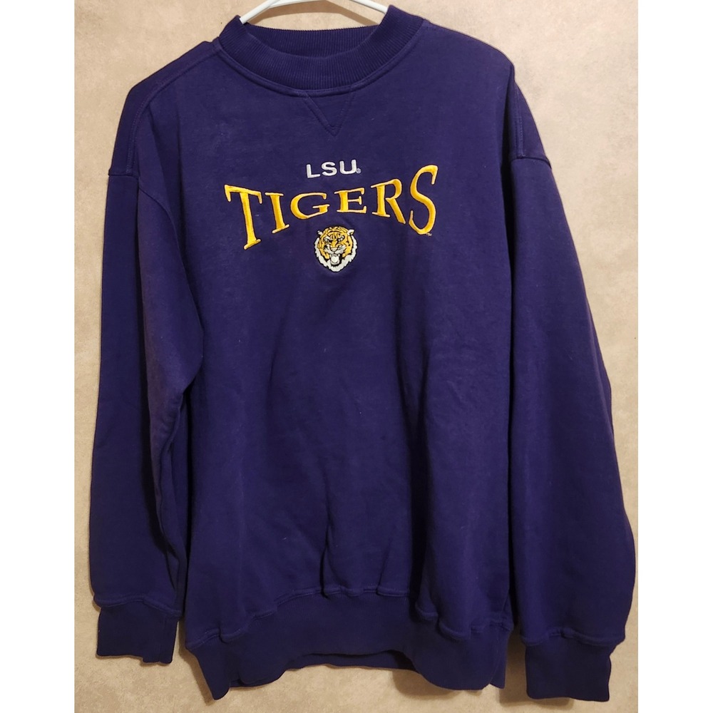 Crable Sportswear LSU Tigers Sweatshirt Purple Embroidered Crewneck Mens Medium